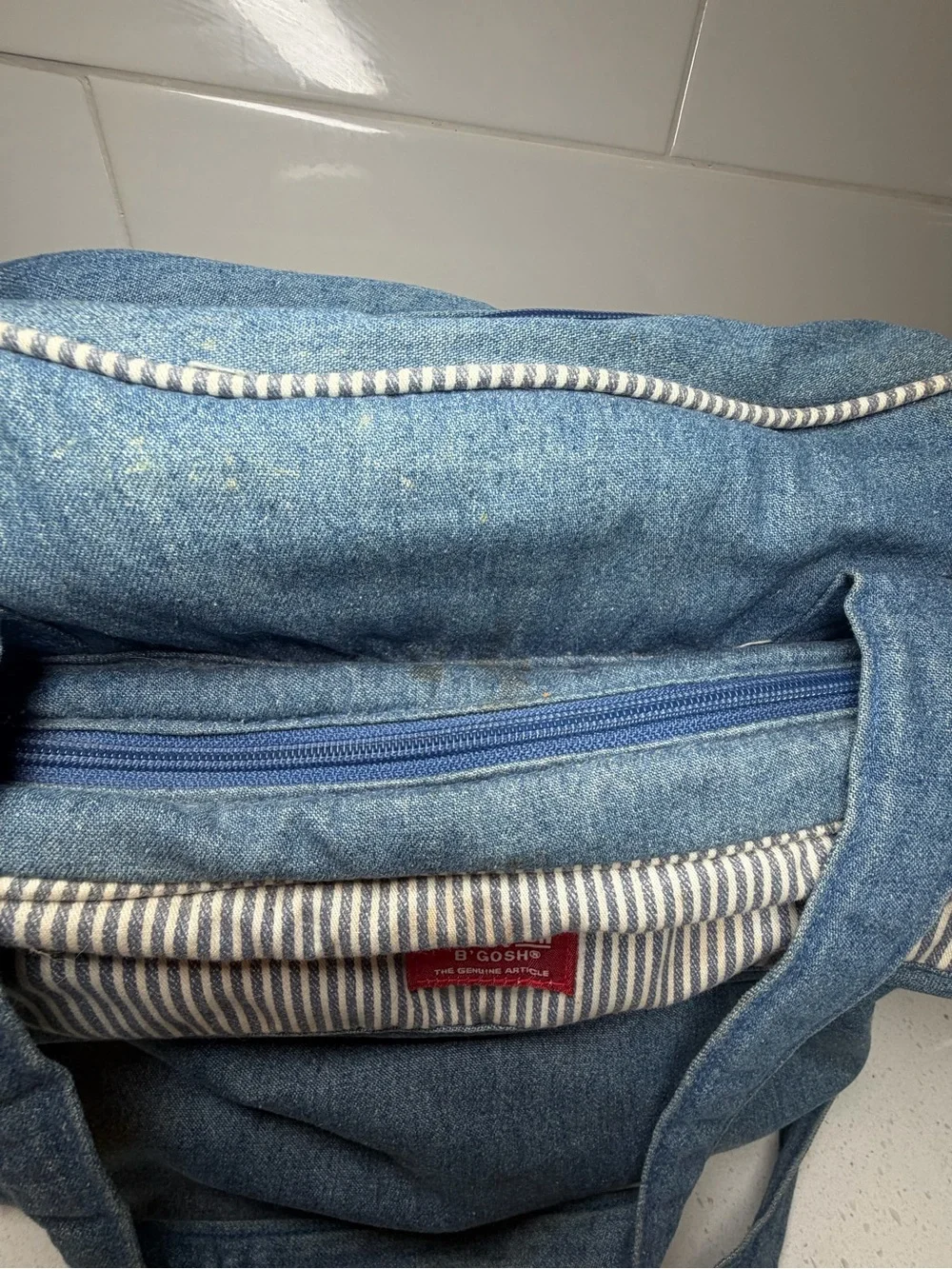 OshKosh Denim & Striped B'gosh Denim Railroad Pinstripe Diaper bag VINTAGE